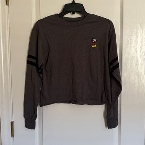 Disney Dark Gray Mickey Mouse Embroidered Long Sleeve Crop Top